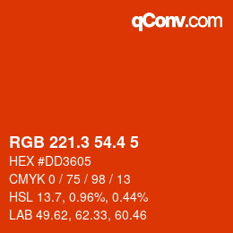 カラーコード: RGB 221.3 54.4 5 | qconv.com