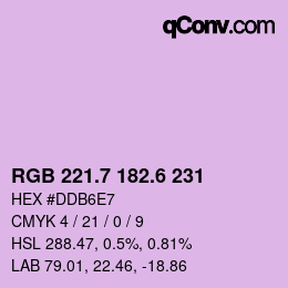 カラーコード: RGB 221.7 182.6 231 | qconv.com