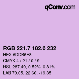 カラーコード: RGB 221.7 182.6 232 | qconv.com