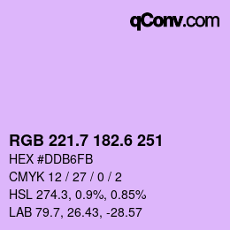 カラーコード: RGB 221.7 182.6 251 | qconv.com