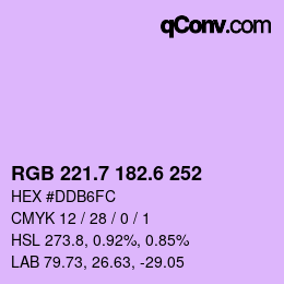 カラーコード: RGB 221.7 182.6 252 | qconv.com