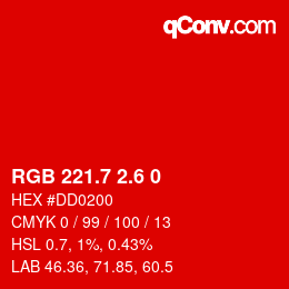 カラーコード: RGB 221.7 2.6 0 | qconv.com