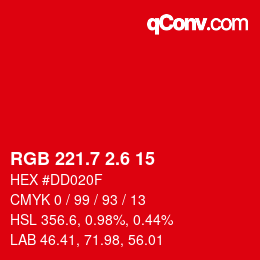 カラーコード: RGB 221.7 2.6 15 | qconv.com
