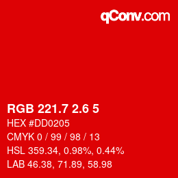 カラーコード: RGB 221.7 2.6 5 | qconv.com