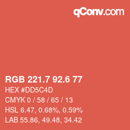 カラーコード: RGB 221.7 92.6 77 | qconv.com