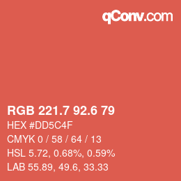カラーコード: RGB 221.7 92.6 79 | qconv.com
