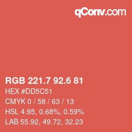 カラーコード: RGB 221.7 92.6 81 | qconv.com