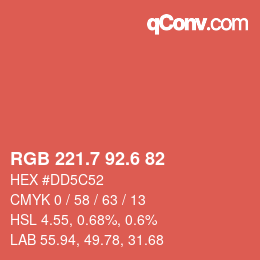 カラーコード: RGB 221.7 92.6 82 | qconv.com