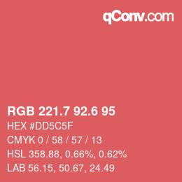カラーコード: RGB 221.7 92.6 95 | qconv.com