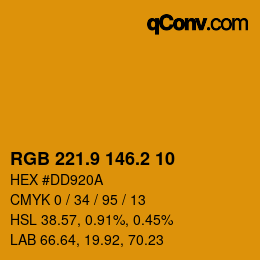 カラーコード: RGB 221.9 146.2 10 | qconv.com