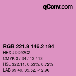 カラーコード: RGB 221.9 146.2 194 | qconv.com
