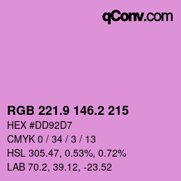 カラーコード: RGB 221.9 146.2 215 | qconv.com