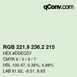 Color code: RGB 221.9 236.2 215 | qconv.com