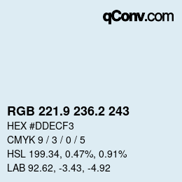 Color code: RGB 221.9 236.2 243 | qconv.com