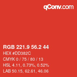 カラーコード: RGB 221.9 56.2 44 | qconv.com