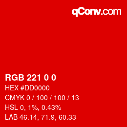 颜色代码: RGBA 221 0 0 1 | qconv.com