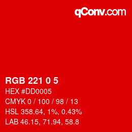 Color code: RGB 221 0 5 | qconv.com