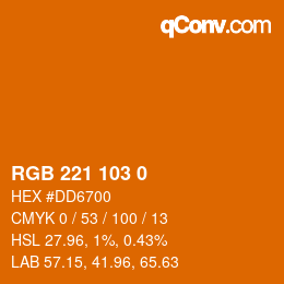 Color code: RGB 221 103 0 | qconv.com