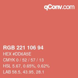 Color code: RGB 221 106 94 | qconv.com