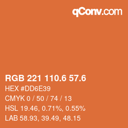 カラーコード: RGB 221 110.6 57.6 | qconv.com