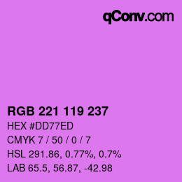 Color code: RGB 221 119 237 | qconv.com