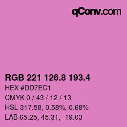カラーコード: RGB 221 126.8 193.4 | qconv.com