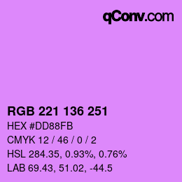 カラーコード: RGB 221 136 251 | qconv.com
