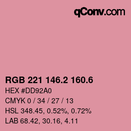 カラーコード: RGB 221 146.2 160.6 | qconv.com