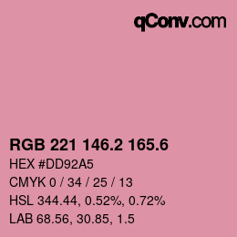 カラーコード: RGB 221 146.2 165.6 | qconv.com