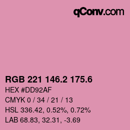 カラーコード: RGB 221 146.2 175.6 | qconv.com