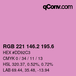 カラーコード: RGB 221 146.2 195.6 | qconv.com
