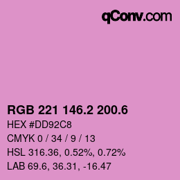 カラーコード: RGB 221 146.2 200.6 | qconv.com