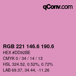 カラーコード: RGB 221 146.6 190.6 | qconv.com