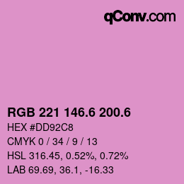 カラーコード: RGB 221 146.6 200.6 | qconv.com