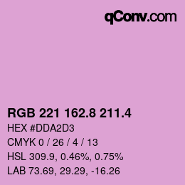 カラーコード: RGB 221 162.8 211.4 | qconv.com