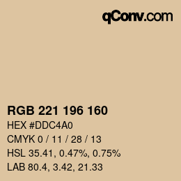 Color code: RGB 221 196 160 | qconv.com