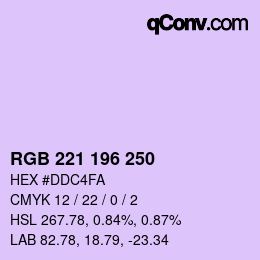 Color code: RGB 221 196 250 | qconv.com