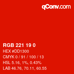 Color code: RGB 221 19 0 | qconv.com