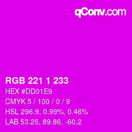 Color code: RGB 221 1 233 | qconv.com