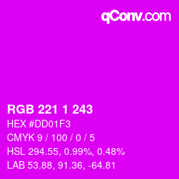 Color code: RGB 221 1 243 | qconv.com