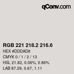 カラーコード: RGB 221 218.2 216.6 | qconv.com