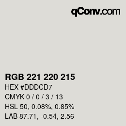 Farbcode: RGB 221 220 215 | qconv.com