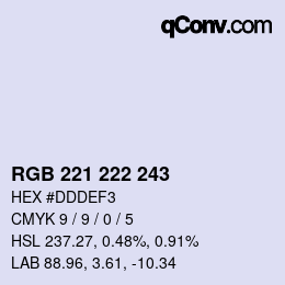 Color code: RGB 221 222 243 | qconv.com