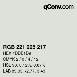 Color code: RGB 221 225 217 | qconv.com