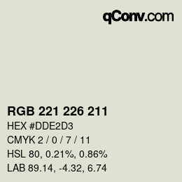 Color code: RGB 221 226 211 | qconv.com