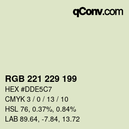 Color code: RGB 221 229 199 | qconv.com