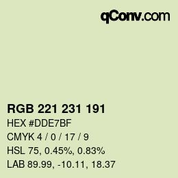 Color code: RGB 221 231 191 | qconv.com