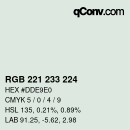 Color code: RGB 221 233 224 | qconv.com