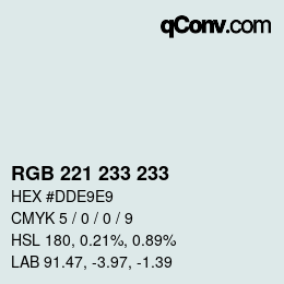 Color code: RGB 221 233 233 | qconv.com