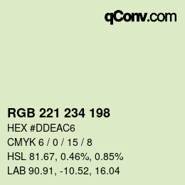 Color code: RGB 221 234 198 | qconv.com